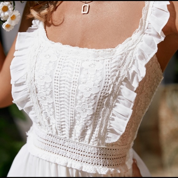 ADORABLE white sundress with tie back and ruffles - Picture 3 of 13